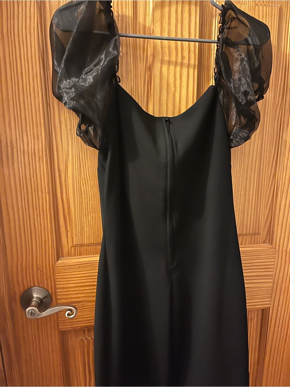 Xtraordinary Black Midi Dress with Sheer Puff Sleeves